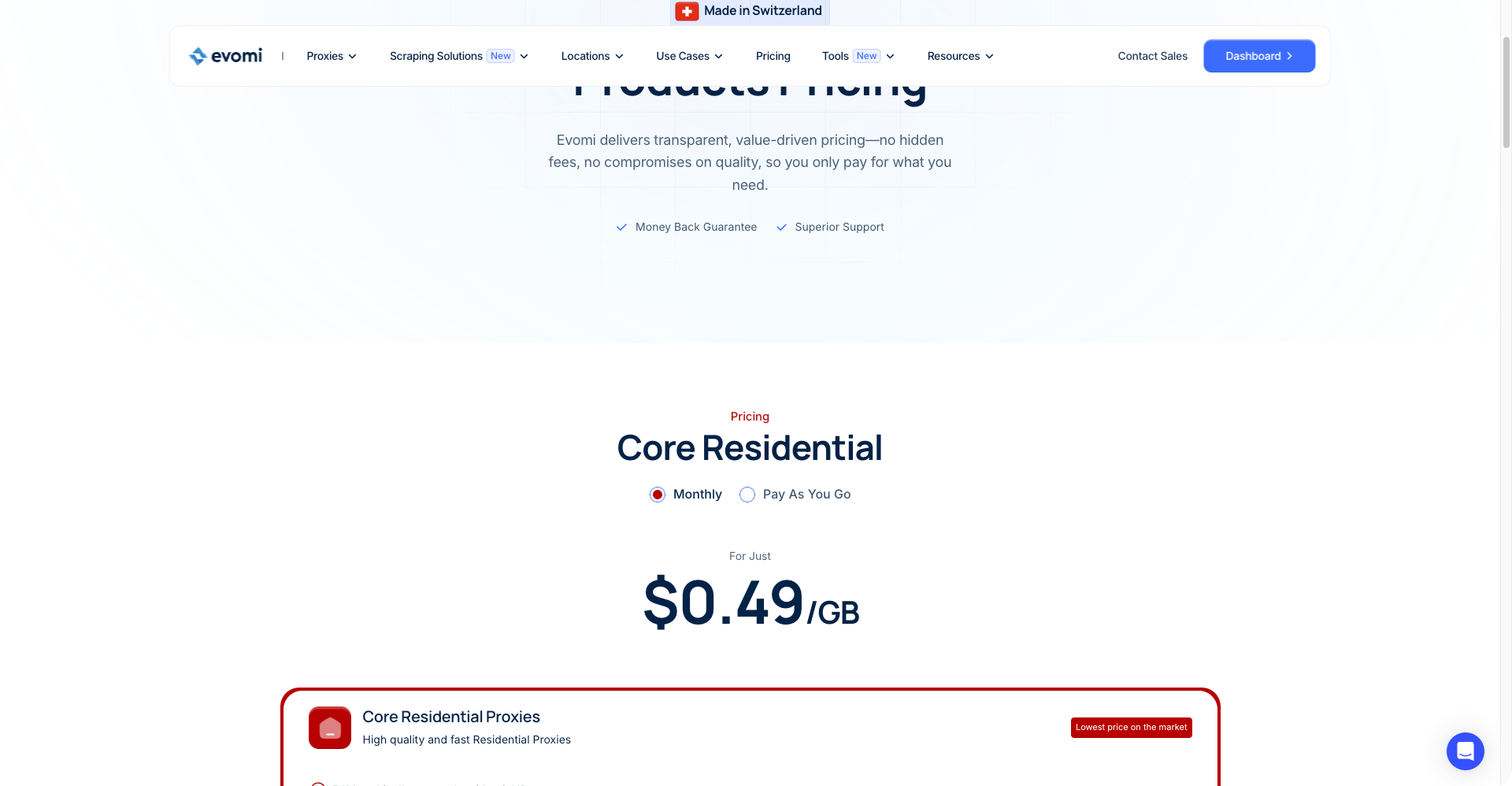 Tarifs Evomi - proxies résidentiels à 0,49$/GB